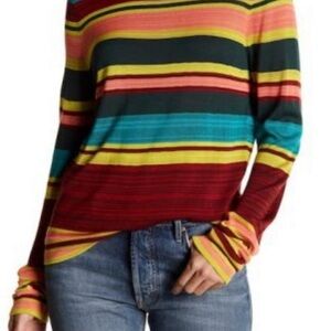 Free People Colorful Striped Long Sleeve Pullover Size M pre-owned.